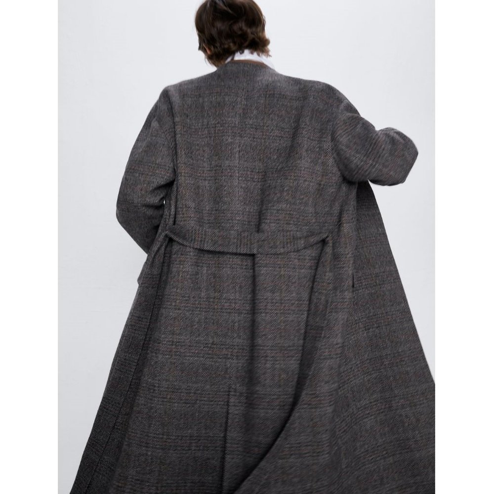 Zara Belted Herringbone Wool Coat - Picture 3 of 7